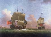 Monamy, Peter THe Ship rigged royal yacht Dublin in two positions France oil painting artist